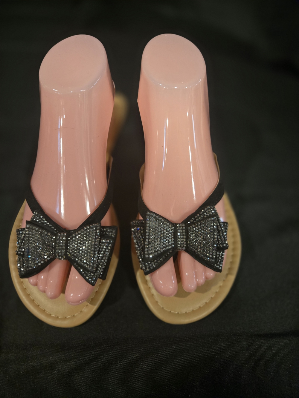 INC International Concepts Black Rhinestone Bow Thong Sandals